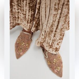 NWT Free People Sierra Sheer Crystal Mules, size 7.5, champagne